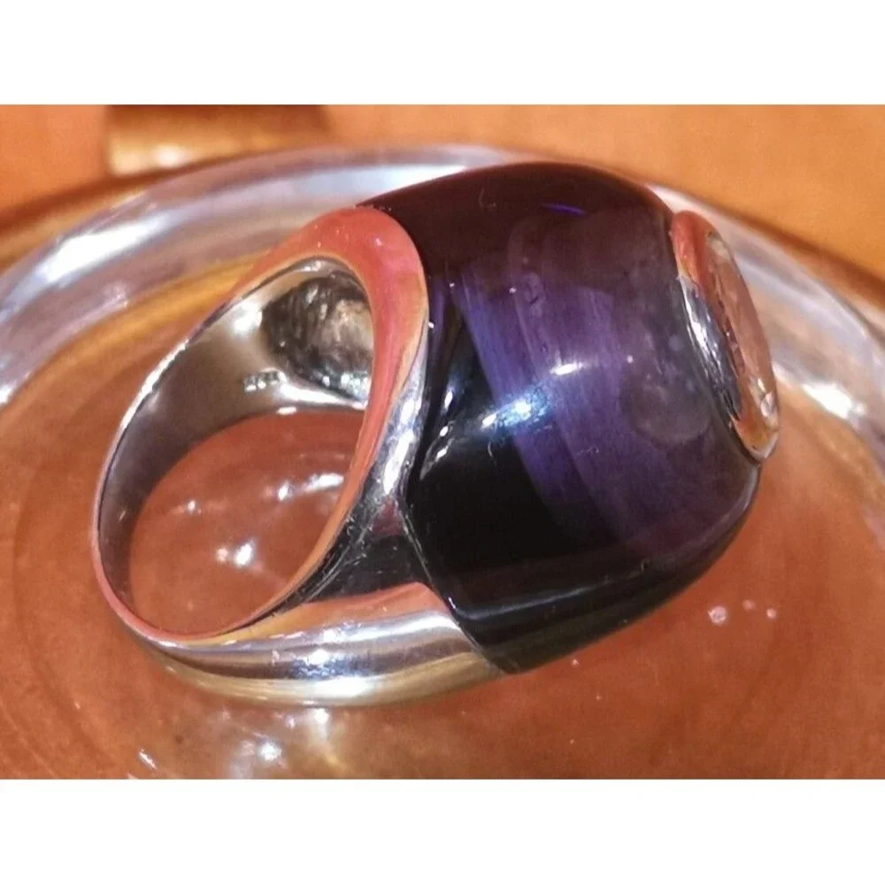 NEW Large Purple Cabochon Ring 23.7 gr. 925 Sterling Silver Size 9 - 9.5 in Box